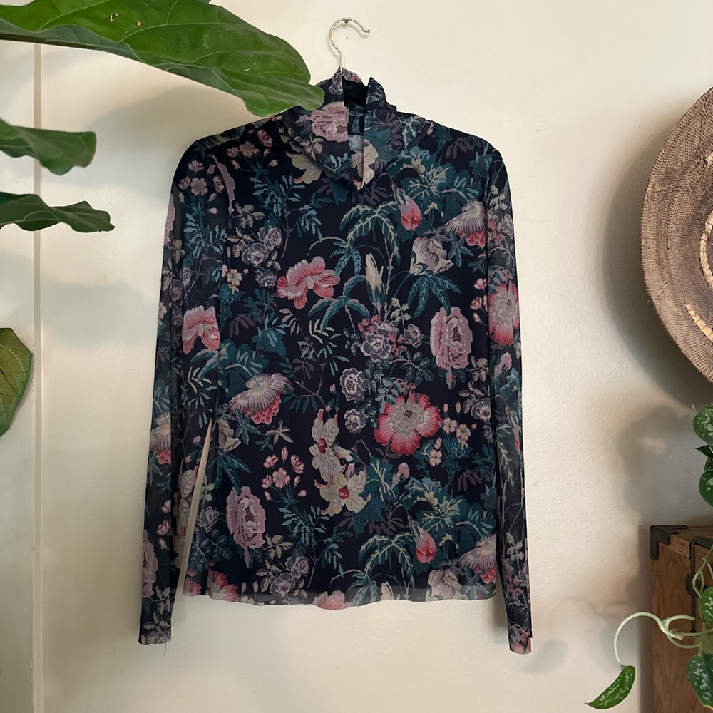 Rebecca Taylor Flower Fitted Mandarin Collar Blouse